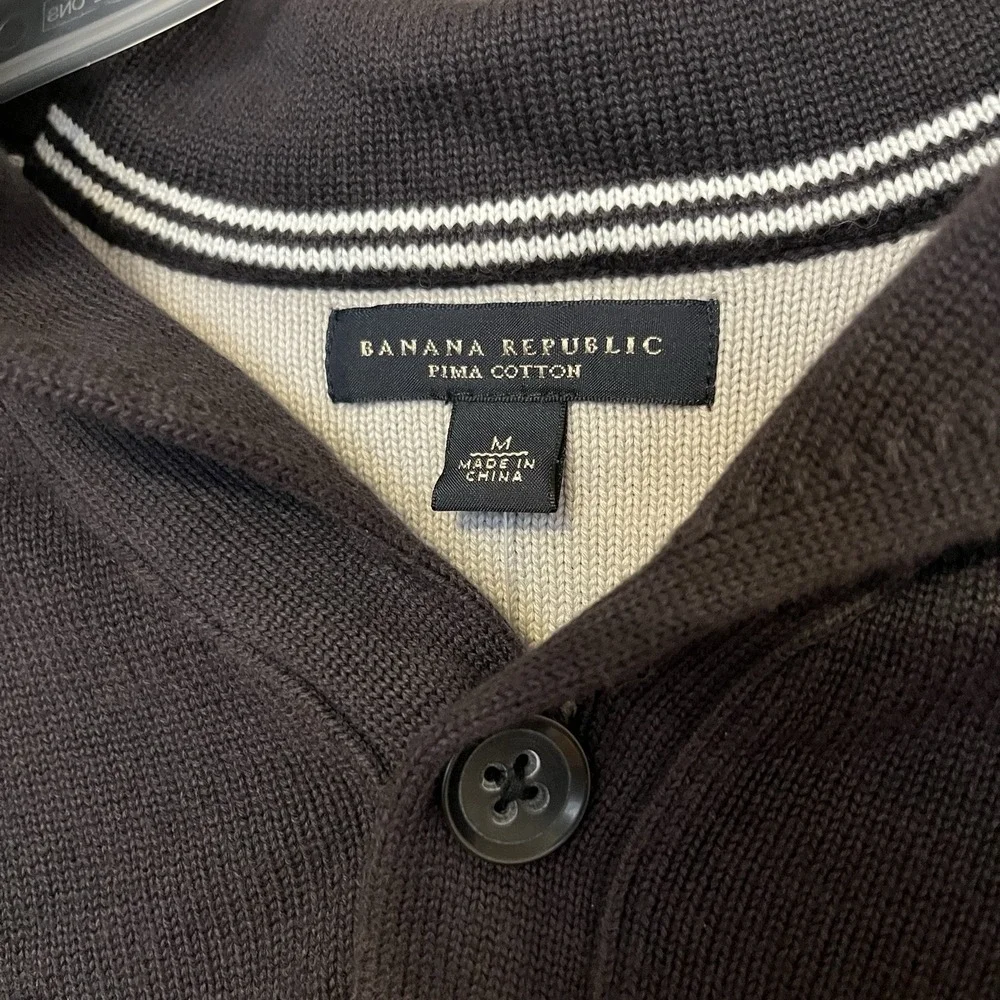 Banana Republic Shawl Neck Button Up Sweater Navy Blue Men Large Pima Cotton NWT